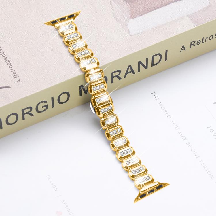 For Apple Watch 46mm / 49mm / 45mm / 44mm Small Square Diamonds Butterfly Buckle Watch Band(Gold) by bashfashion