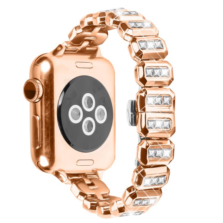 For Apple Watch 46mm / 49mm / 45mm / 44mm Small Square Diamonds Butterfly Buckle Watch Band(Rose Gold) by bashfashion