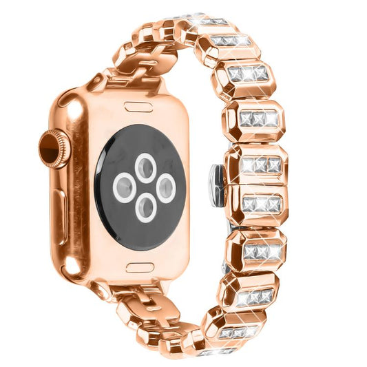 For Apple Watch 46mm / 49mm / 45mm / 44mm Small Square Diamonds Butterfly Buckle Watch Band(Rose Gold) by bashfashion