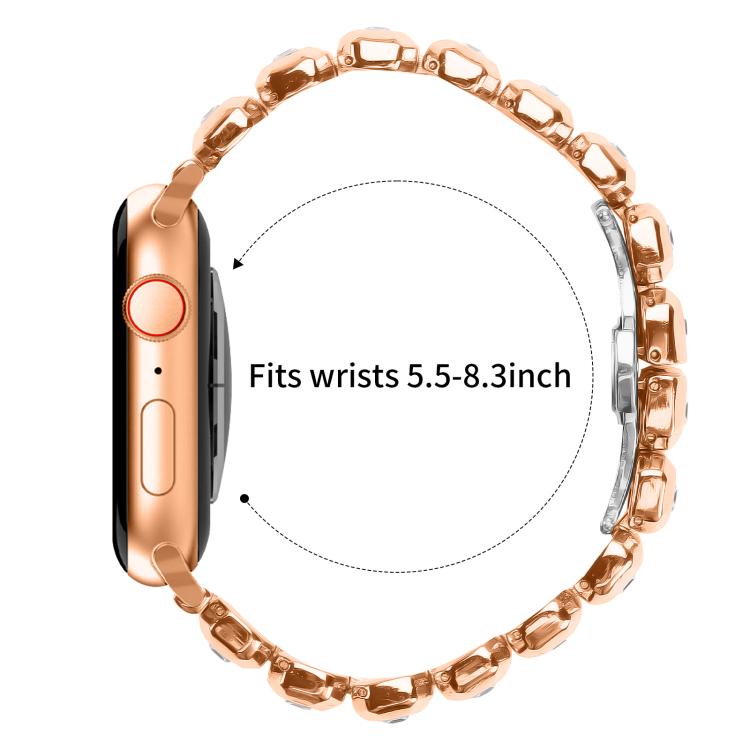 For Apple Watch 46mm / 49mm / 45mm / 44mm Small Square Diamonds Butterfly Buckle Watch Band(Rose Gold) by bashfashion