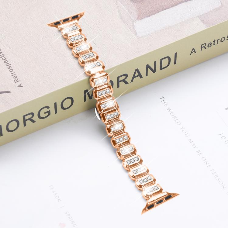 For Apple Watch 46mm / 49mm / 45mm / 44mm Small Square Diamonds Butterfly Buckle Watch Band(Rose Gold) by bashfashion