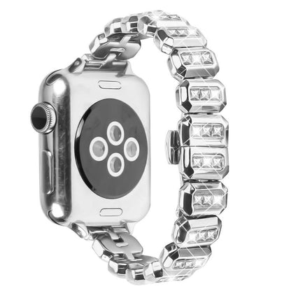 For Apple Watch 46mm / 49mm / 45mm / 44mm Small Square Diamonds Butterfly Buckle Watch Band(Silver) by bashfashion
