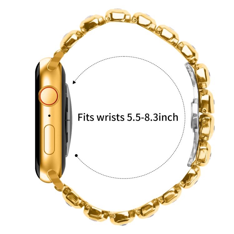 For Apple Watch 42mm / 41mm / 40mm / 38mm Small Square Diamonds Butterfly Buckle Watch Band(Gold) by bashfashion
