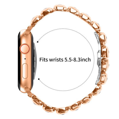 For Apple Watch 42mm / 41mm / 40mm / 38mm Small Square Diamonds Butterfly Buckle Watch Band(Rose Gold) by bashfashion