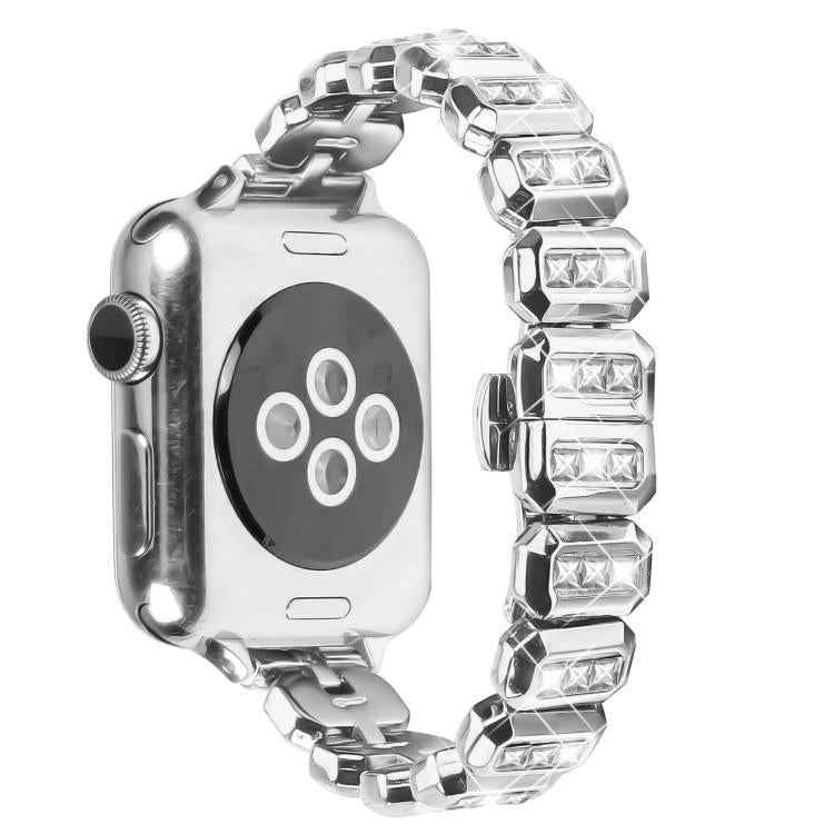 For Apple Watch 42mm / 41mm / 40mm / 38mm Small Square Diamonds Butterfly Buckle Watch Band(Silver) by bashfashion
