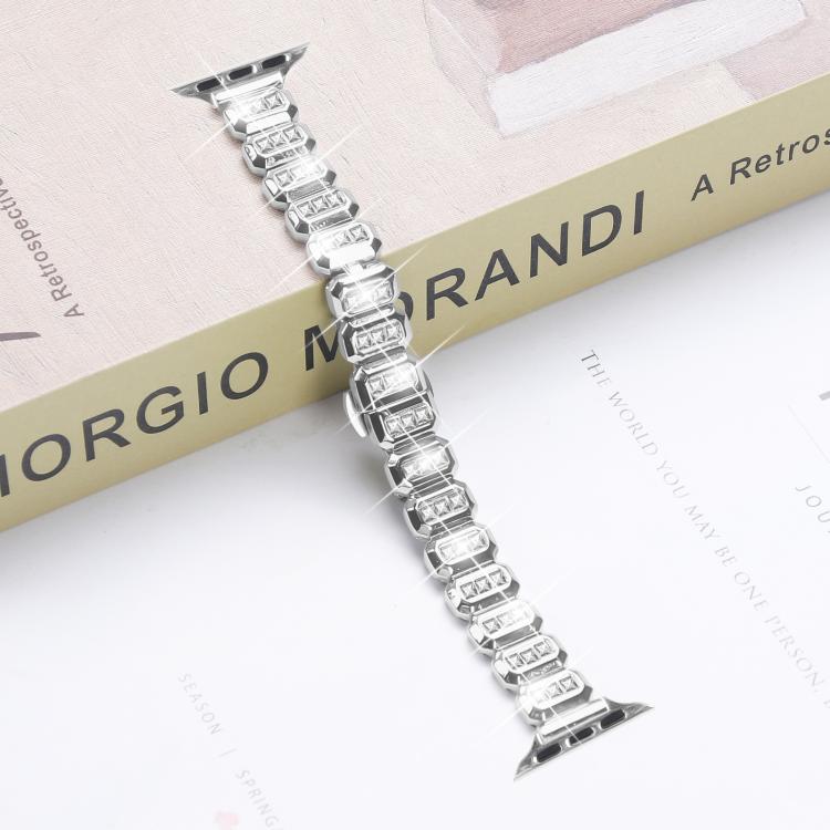 For Apple Watch 42mm / 41mm / 40mm / 38mm Small Square Diamonds Butterfly Buckle Watch Band(Silver) by bashfashion