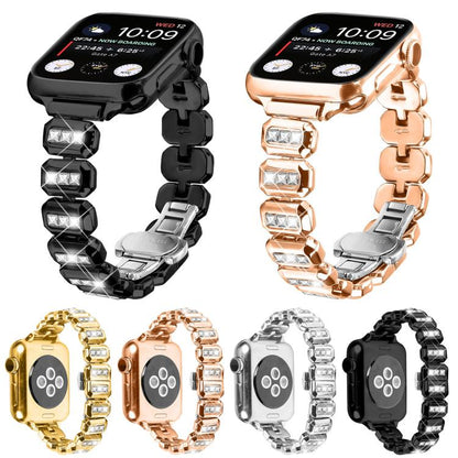 For Apple Watch 46mm / 49mm / 45mm / 44mm Small Square Diamonds Butterfly Buckle Watch Band(Silver) by bashfashion