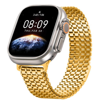 For Apple Watch 42mm / 41mm / 40mm / 38mm Nine-Bead Magnetic Loop Steel Watch Band(Gold) by bashfashion