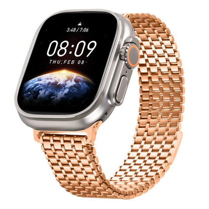 For Apple Watch 42mm / 41mm / 40mm / 38mm Nine-Bead Magnetic Loop Steel Watch Band(Rose Gold) by bashfashion