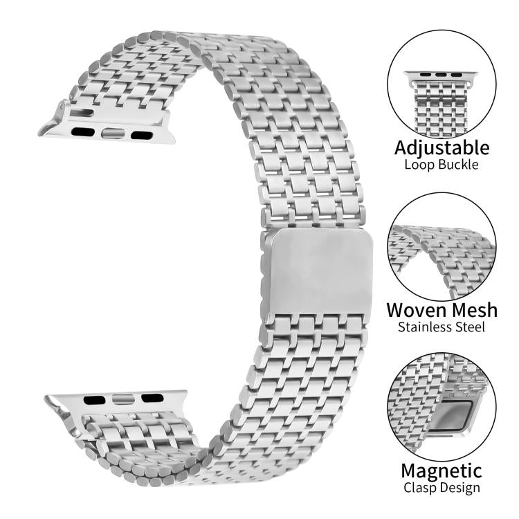 For Apple Watch 42mm / 41mm / 40mm / 38mm Nine-Bead Magnetic Loop Steel Watch Band(Silver) by bashfashion