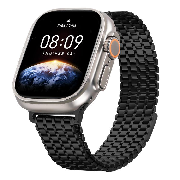 For Apple Watch 46mm / 49mm / 45mm / 44mm Nine-Bead Magnetic Loop Steel Watch Band(Black) by bashfashion