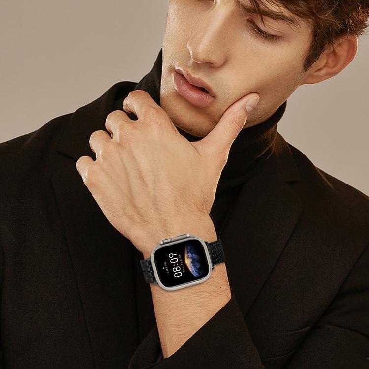 For Apple Watch 46mm / 49mm / 45mm / 44mm Nine-Bead Magnetic Loop Steel Watch Band(Black) by bashfashion