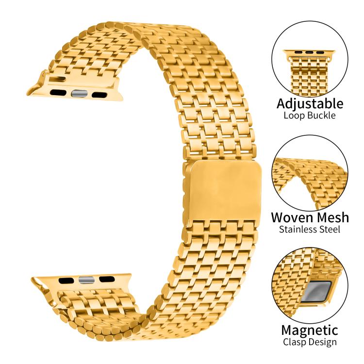 For Apple Watch 46mm / 49mm / 45mm / 44mm Nine-Bead Magnetic Loop Steel Watch Band(Gold) by bashfashion