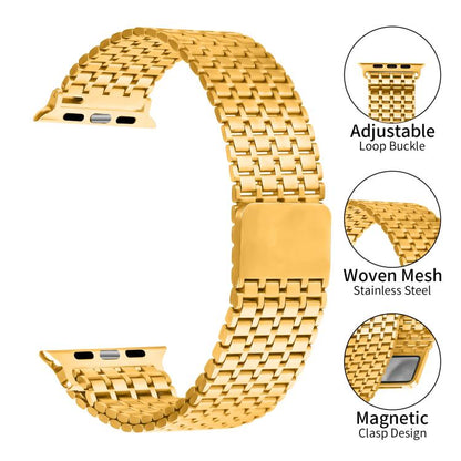 For Apple Watch 46mm / 49mm / 45mm / 44mm Nine-Bead Magnetic Loop Steel Watch Band(Gold) by bashfashion
