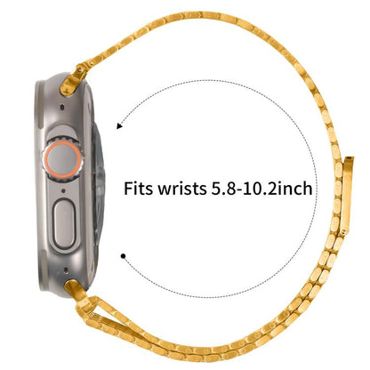 For Apple Watch 46mm / 49mm / 45mm / 44mm Nine-Bead Magnetic Loop Steel Watch Band(Gold) by bashfashion