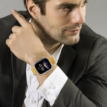 For Apple Watch 46mm / 49mm / 45mm / 44mm Nine-Bead Magnetic Loop Steel Watch Band(Gold) by bashfashion