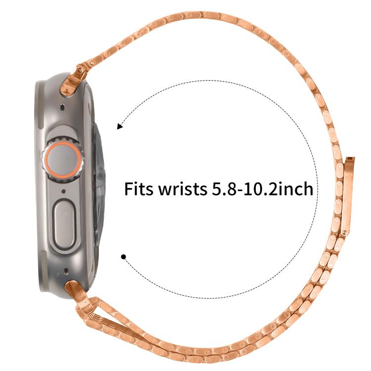 For Apple Watch 46mm / 49mm / 45mm / 44mm Nine-Bead Magnetic Loop Steel Watch Band(Rose Gold) by bashfashion