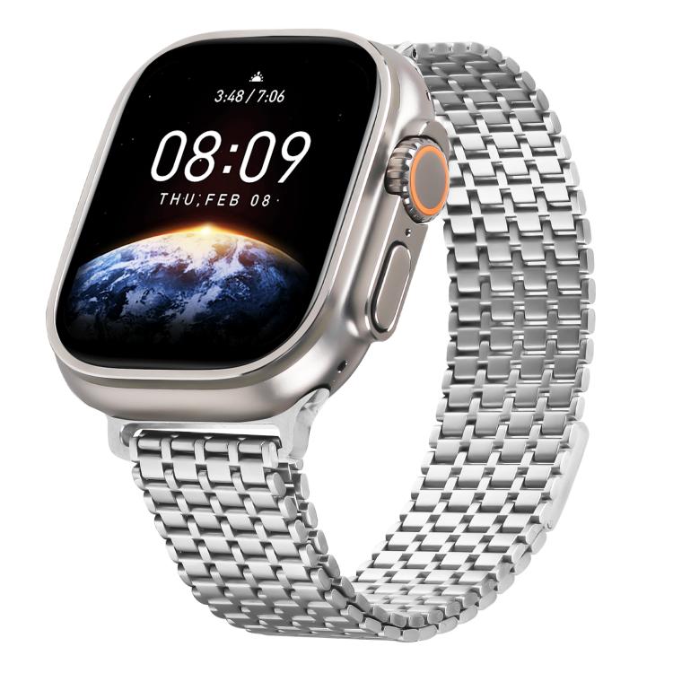 For Apple Watch 46mm / 49mm / 45mm / 44mm Nine-Bead Magnetic Loop Steel Watch Band(Silver) by bashfashion