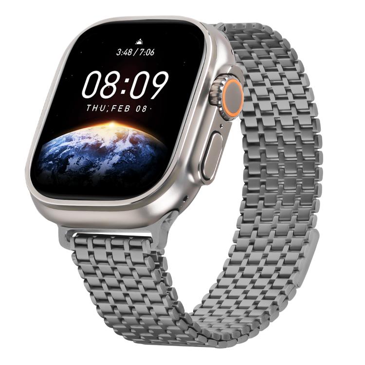 For Apple Watch 46mm / 49mm / 45mm / 44mm Nine-Bead Magnetic Loop Steel Watch Band(Titanium color) by bashfashion