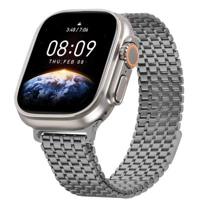 For Apple Watch 46mm / 49mm / 45mm / 44mm Nine-Bead Magnetic Loop Steel Watch Band(Titanium color) by bashfashion