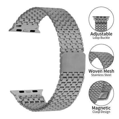 For Apple Watch 46mm / 49mm / 45mm / 44mm Nine-Bead Magnetic Loop Steel Watch Band(Titanium color) by bashfashion
