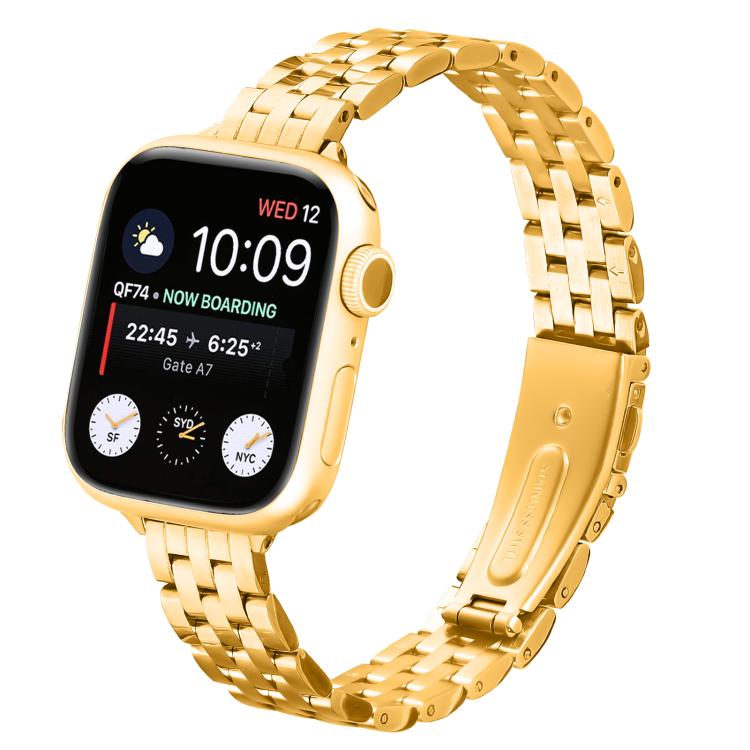 For Apple Watch 46mm / 49mm / 45mm / 44mm Small Waist Slingshot Buckle Steel Watch Band(Gold) by bashfashion
