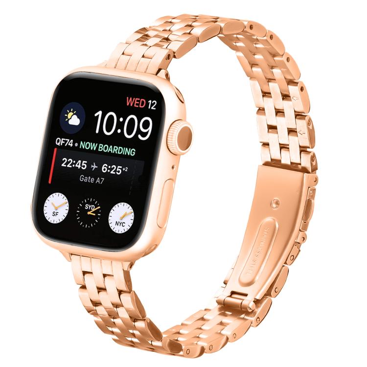 For Apple Watch 46mm / 49mm / 45mm / 44mm Small Waist Slingshot Buckle Steel Watch Band(Rose Gold) by bashfashion