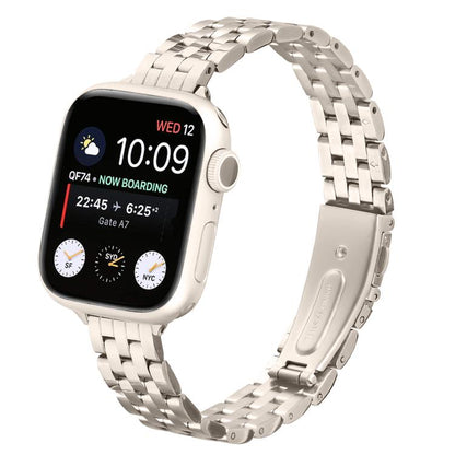 For Apple Watch 46mm / 49mm / 45mm / 44mm Small Waist Slingshot Buckle Steel Watch Band(Starlight) by bashfashion