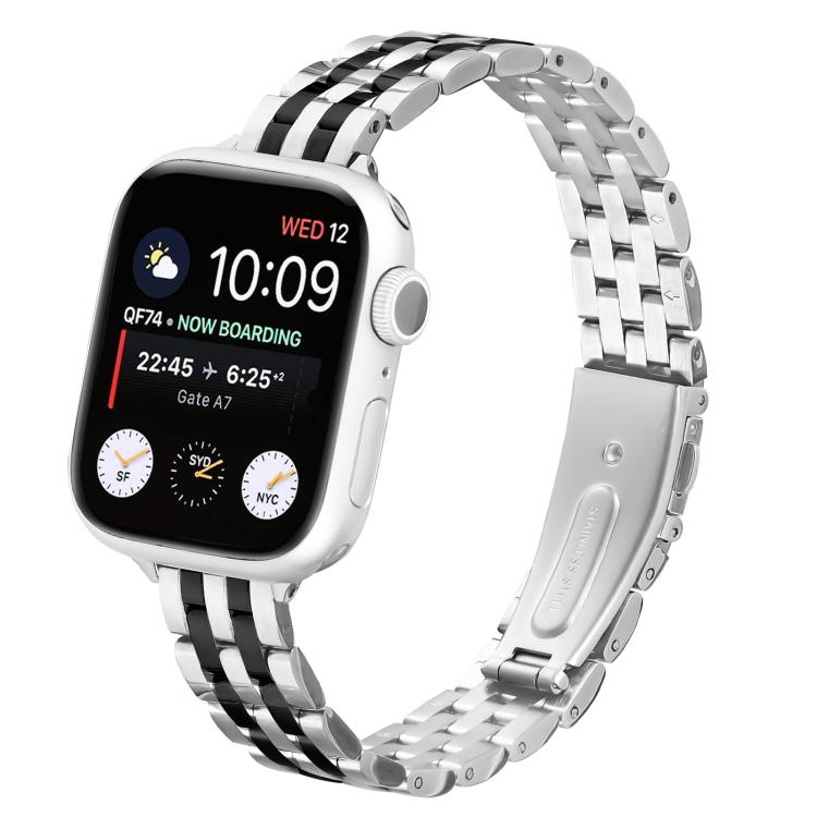 For Apple Watch 42mm / 41mm / 40mm / 38mm Small Waist Slingshot Buckle Steel Watch Band(Between Black) by bashfashion