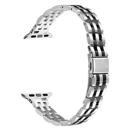 For Apple Watch 42mm / 41mm / 40mm / 38mm Small Waist Slingshot Buckle Steel Watch Band(Between Black) by bashfashion