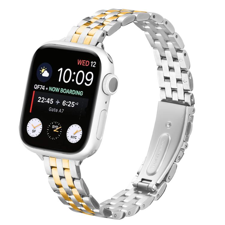 For Apple Watch 42mm / 41mm / 40mm / 38mm Small Waist Slingshot Buckle Steel Watch Band(Between Gold) by bashfashion