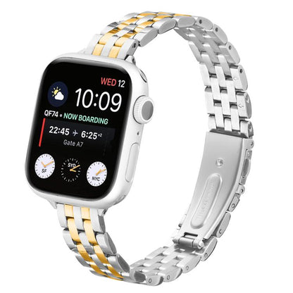 For Apple Watch 42mm / 41mm / 40mm / 38mm Small Waist Slingshot Buckle Steel Watch Band(Between Gold) by bashfashion