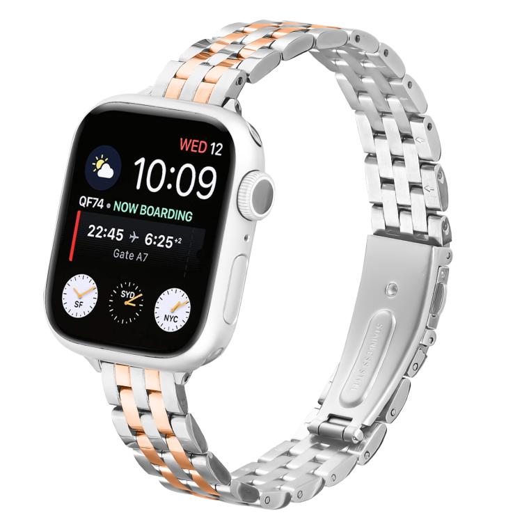 For Apple Watch 42mm / 41mm / 40mm / 38mm Small Waist Slingshot Buckle Steel Watch Band(Between Rose Gold) by bashfashion