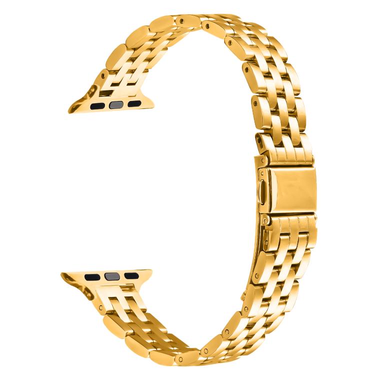 For Apple Watch 42mm / 41mm / 40mm / 38mm Small Waist Slingshot Buckle Steel Watch Band(Gold) by bashfashion