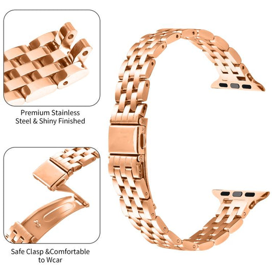 For Apple Watch 42mm / 41mm / 40mm / 38mm Small Waist Slingshot Buckle Steel Watch Band(Rose Gold) by bashfashion