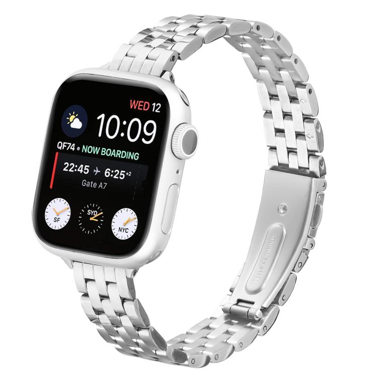 For Apple Watch 42mm / 41mm / 40mm / 38mm Small Waist Slingshot Buckle Steel Watch Band(Silver) by bashfashion