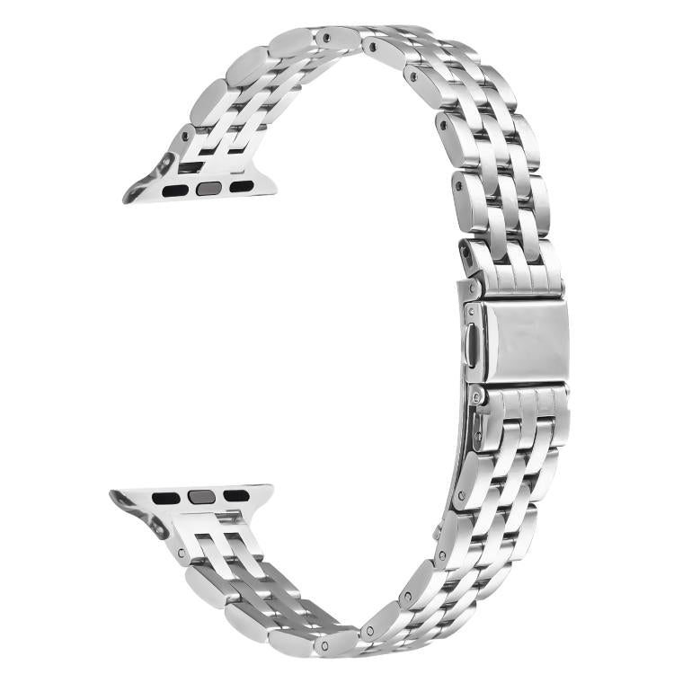 For Apple Watch 42mm / 41mm / 40mm / 38mm Small Waist Slingshot Buckle Steel Watch Band(Silver) by bashfashion