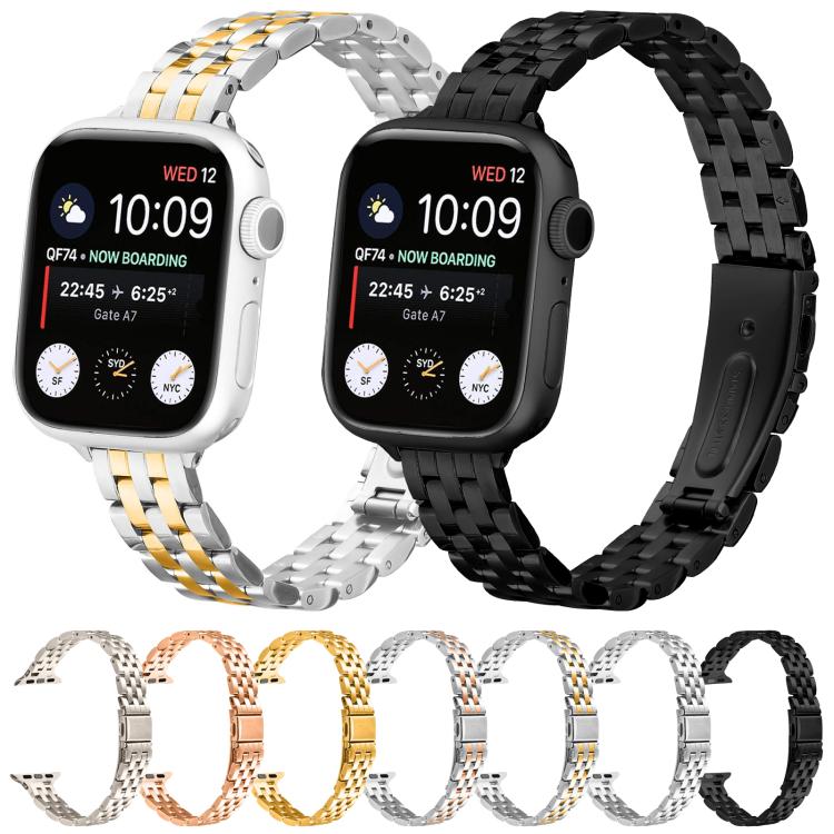 For Apple Watch 42mm / 41mm / 40mm / 38mm Small Waist Slingshot Buckle Steel Watch Band(Gold) by bashfashion