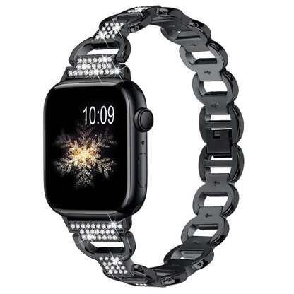 For Apple Watch 42mm / 41mm / 40mm / 38mm Oval Diamonds Steel Watch Band(Black) by bashfashion
