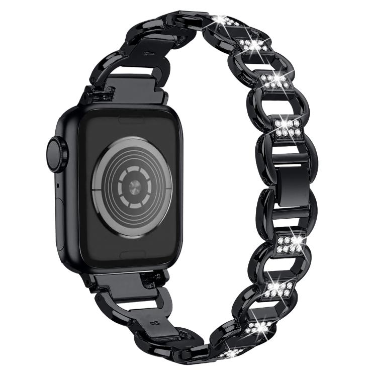 For Apple Watch 42mm / 41mm / 40mm / 38mm Oval Diamonds Steel Watch Band(Black) by bashfashion