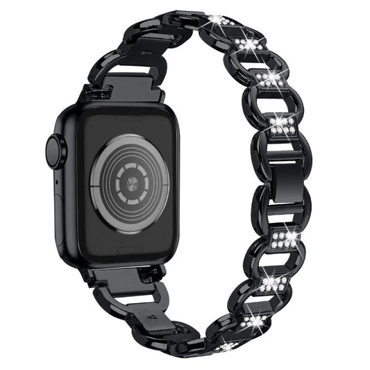 For Apple Watch 42mm / 41mm / 40mm / 38mm Oval Diamonds Steel Watch Band(Black) by bashfashion