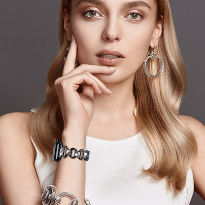 For Apple Watch 42mm / 41mm / 40mm / 38mm Oval Diamonds Steel Watch Band(Black) by bashfashion