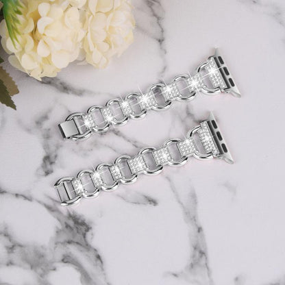 For Apple Watch 42mm / 41mm / 40mm / 38mm Oval Diamonds Steel Watch Band(Silver) by bashfashion