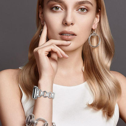 For Apple Watch 42mm / 41mm / 40mm / 38mm Oval Diamonds Steel Watch Band(Silver) by bashfashion