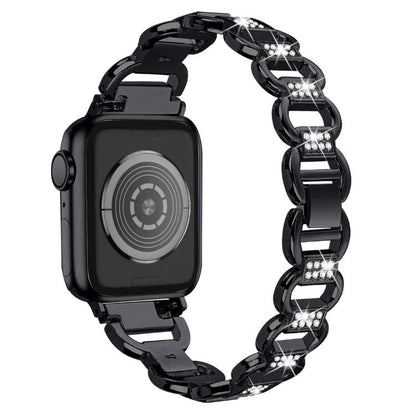 For Apple Watch 46mm / 49mm / 45mm / 44mm Oval Diamonds Steel Watch Band(Black) by bashfashion