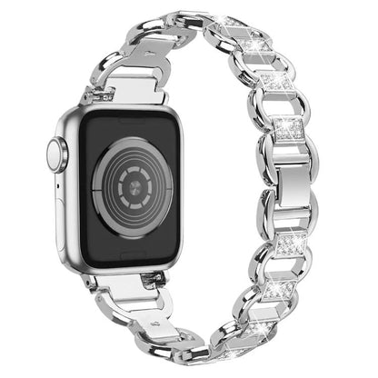 For Apple Watch 46mm / 49mm / 45mm / 44mm Oval Diamonds Steel Watch Band(Silver) by bashfashion