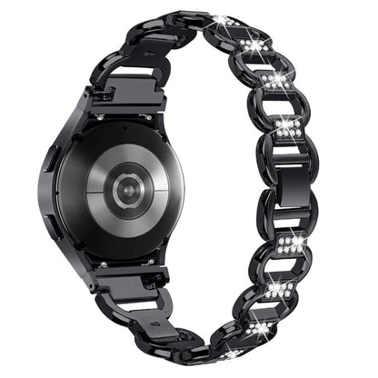 For Samsung Galaxy Watch 7 40mm / 44mm Metal Head Oval Diamond Stainless Steel Watch Band(Black) by bashfashion