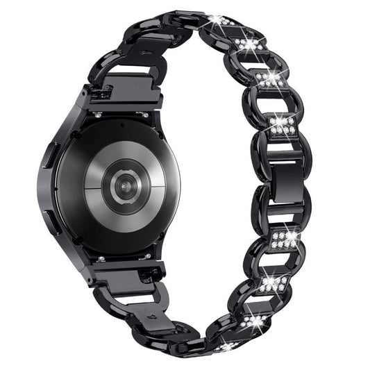 For Samsung Galaxy Watch 7 40mm / 44mm Metal Head Oval Diamond Stainless Steel Watch Band(Black) by bashfashion