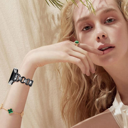 For Samsung Galaxy Watch 7 40mm / 44mm Metal Head Oval Diamond Stainless Steel Watch Band(Black) by bashfashion