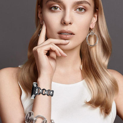 For Samsung Galaxy Watch 7 40mm / 44mm Metal Head Oval Diamond Stainless Steel Watch Band(Black) by bashfashion